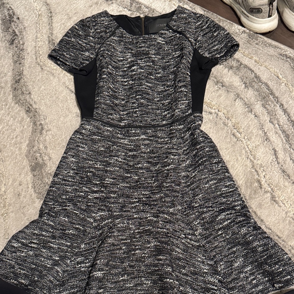 J. Crew Black and Gray Textured Dress